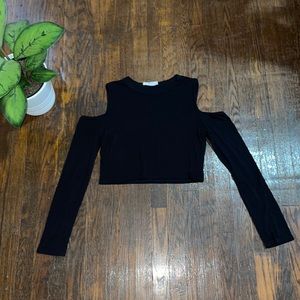 Long Sleeve Cut Out Black Crop Top